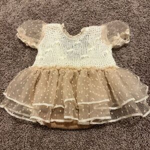 Custom made polish dress crochet Cream and Tan Baby Dress NEW